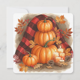 Watercolor pumpkins, plaid and candles kort