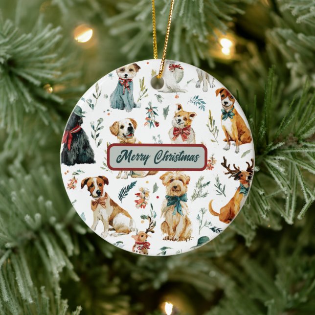 Watercolor Puppies Christmas Tree Ornament (Träd)