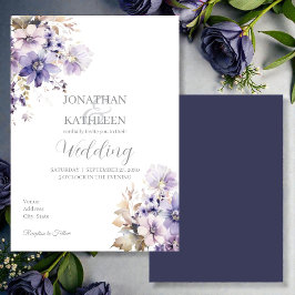 Watercolor Purple & Blue Floral Wedding Invitation Inbjudningar