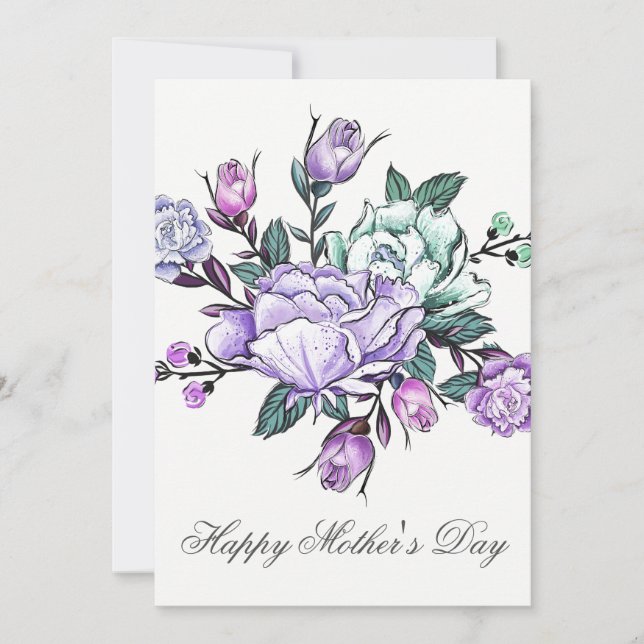 Watercolor Purple Floral Mothers Day Card Kort (Framsida)