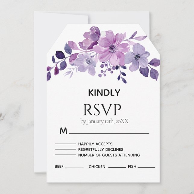 Watercolor purple flower bouquet RSVP card (Framsida)