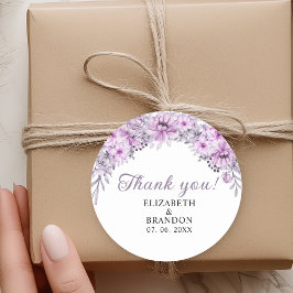Watercolor Purple Flowers Wedding Celebration Runt Klistermärke