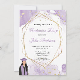 Watercolor Purple Gold Marble Graduation Party  Inbjudningar