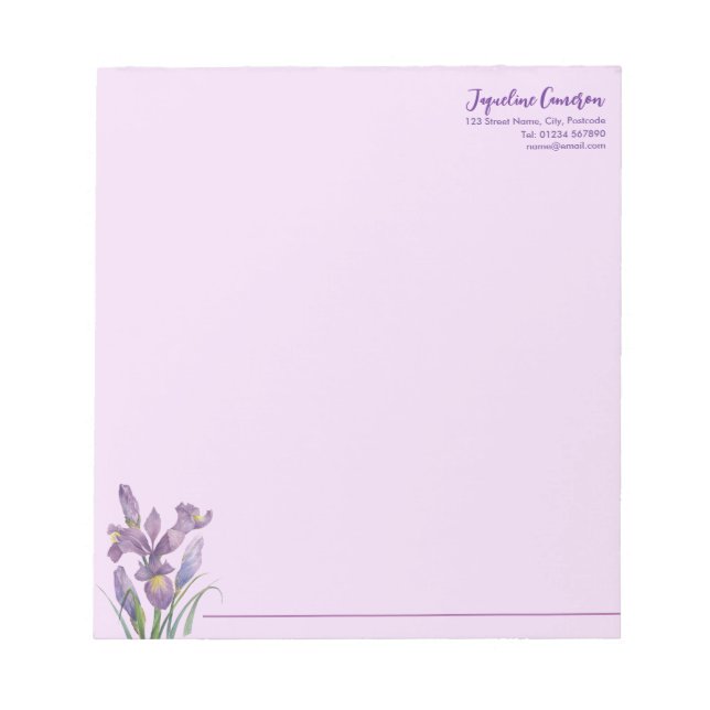 Watercolor Purple Iris Botanical Illustration Anteckningsblock (Framsida)