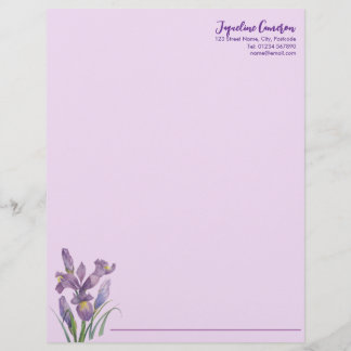 Watercolor Purple Iris Botanical Illustration Brevhuvud