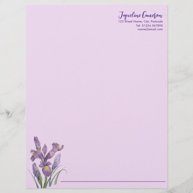 Watercolor Purple Iris Botanical Illustration Brevhuvud (Framsida)