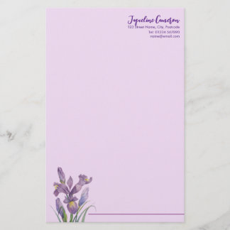Watercolor Purple Iris Botanical Illustration Brevpapper