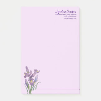 Watercolor Purple Iris Botanical Illustration Post-it Block