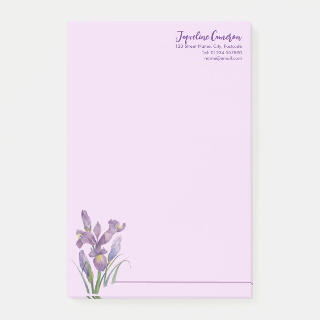 Watercolor Purple Iris Botanical Illustration Post-it Block (Framsida)
