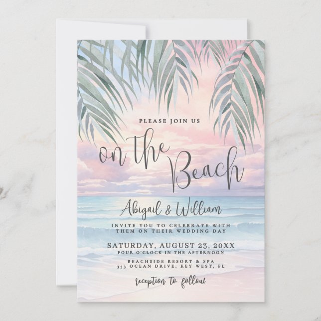 Watercolor QR Code On The Beach Wedding Inbjudningar (Framsida)