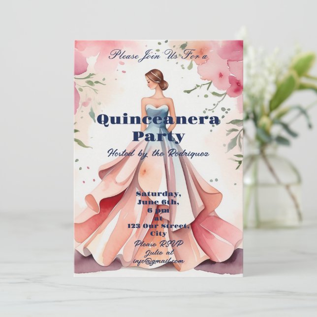 Watercolor Quinceanera Firande Inbjudningar (Stående Fram)