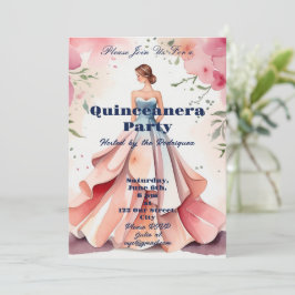 Watercolor Quinceanera Firande Inbjudningar