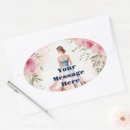 Watercolor Quinceanera Firande Ovalt Klistermärke