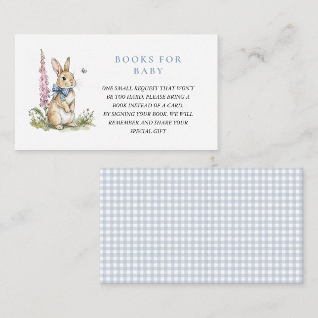 Watercolor Rabbit Boy Baby shower book request Tilläggskort (Fram/baksida)