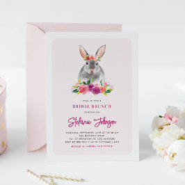 Watercolor Rabbit och Lila blommor Möhippa Brunch Inbjudningar