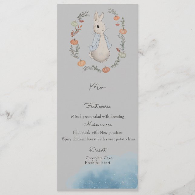 Watercolor Rabbit Peter Birthday Menu Meny (Framsida)