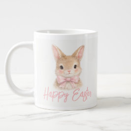 Watercolor Rabbit with Pink Bow| Cute Easter Bunny Jumbo Mugg