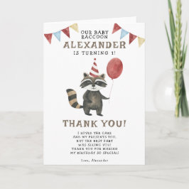 Watercolor Raccoon 1st Birthday  Tack Kort