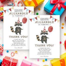 Watercolor Raccoon 1st Birthday  Tack Kort