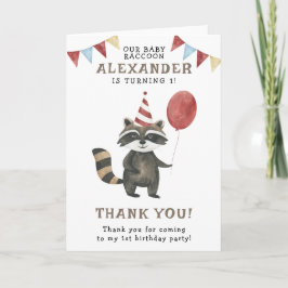 Watercolor Raccoon 1st Birthday  Tack Kort