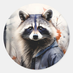 Watercolor Raccoon Animal Runt Klistermärke