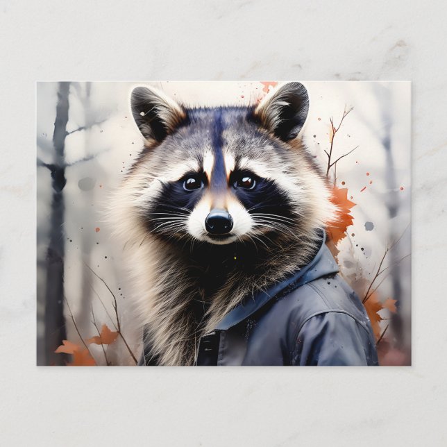 Watercolor Raccoon Animal Vykort (Framsida)