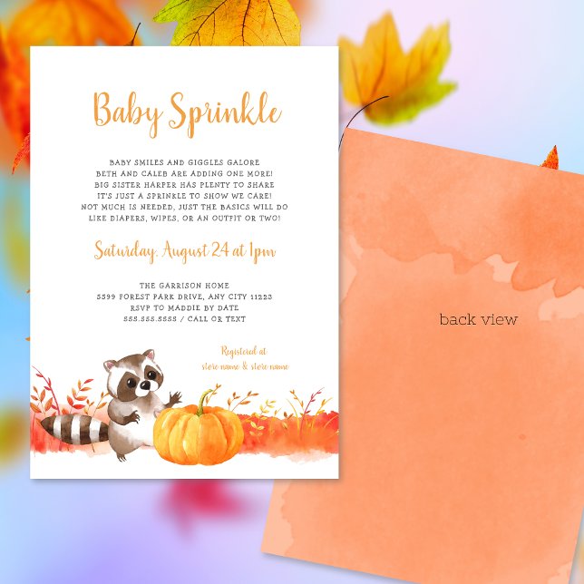 Watercolor Raccoon Fall Baby Sprinkle Inbjudningar (Skapare uppladdad)