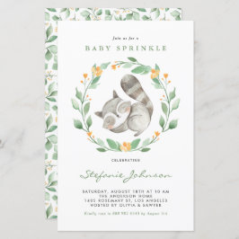 Watercolor Raccoon Greenery Baby Sprinkle Inbjudan