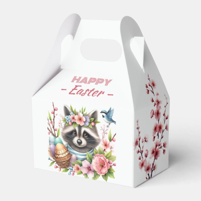 Watercolor Raccoon Påskägg Cherry Blommars - Presentaskar (Framsidan Sidan)