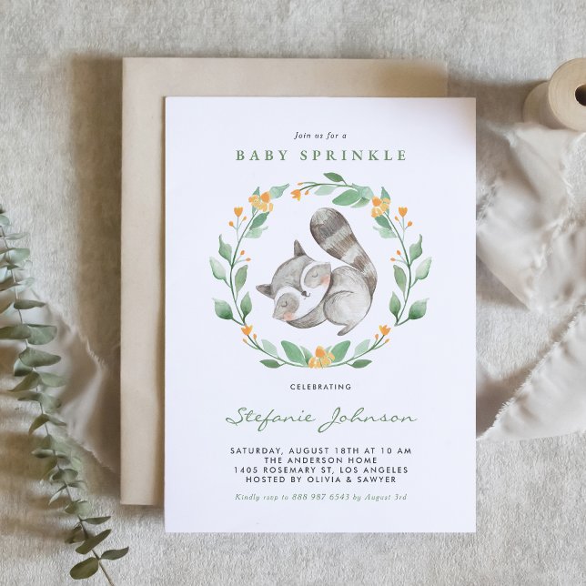 Watercolor Raccoon WandeGreenery Baby Sprinkle Inbjudningar (Skapare uppladdad)