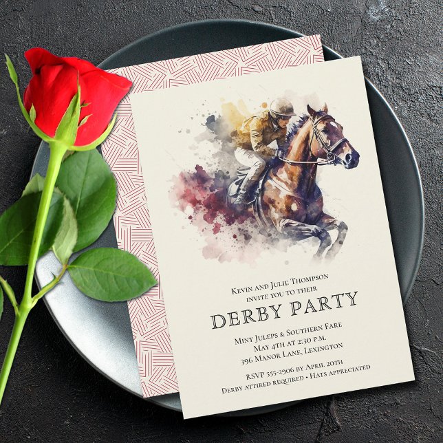 Watercolor Racehorse Derby Party Inbjudningar (Watercolor racehorse Derby party invitations - PRINTED and/or INSTANT DOWNLOAD)