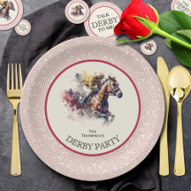 Watercolor Racehorse Derby Red