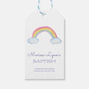 Watercolor Rainbow and Clouds Baptism Christening Presentetikett