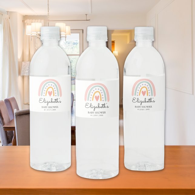 Watercolor Rainbow Baby Shower Girl Vattenflaskor Etikett (Skapare uppladdad)