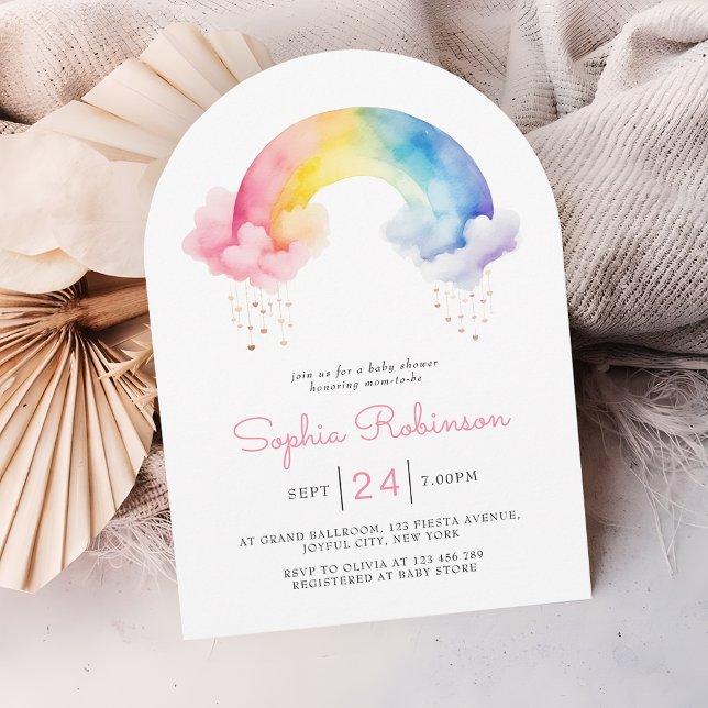Watercolor Rainbow Baby Shower whimsical Arch Inbjudningar (Skapare uppladdad)