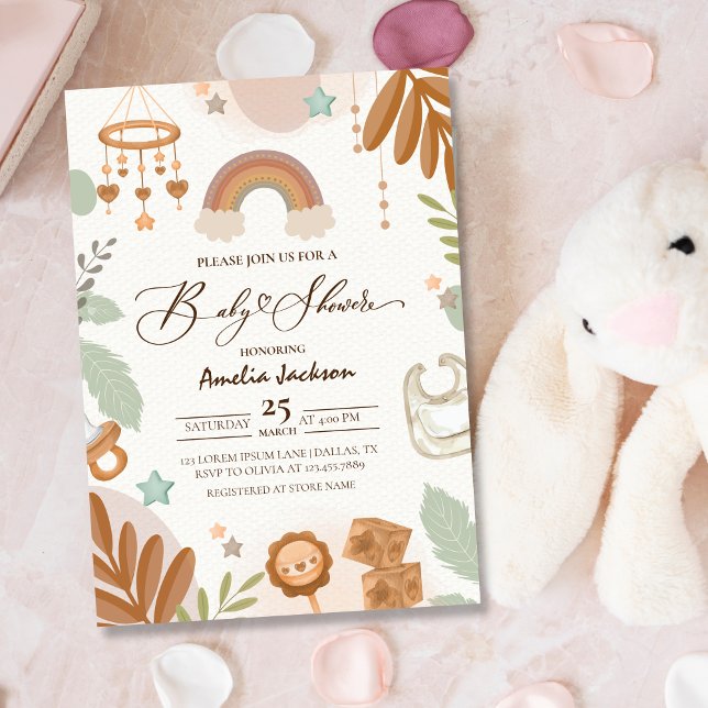 Watercolor Rainbow Boho Gender Neutral Baby Shower Inbjudningar (Skapare uppladdad)