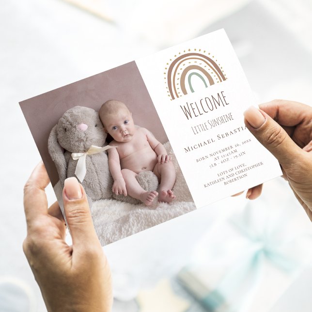 Watercolor Rainbow Boho Photo Sunshine Birth Meddelande (Skapare uppladdad)