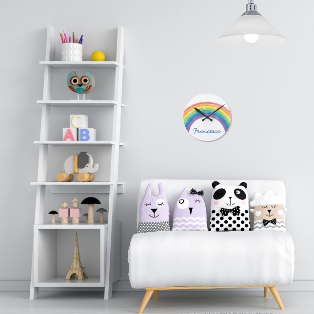 Watercolor Rainbow Clock Rund Klocka (Skapare uppladdad)