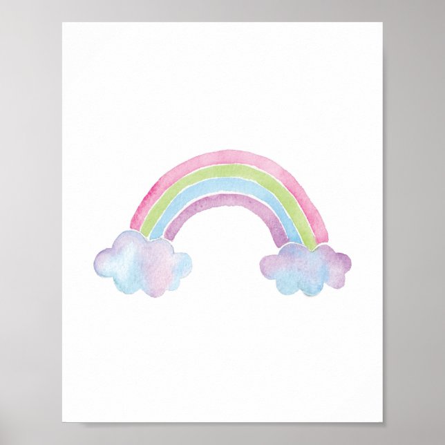 Watercolor Rainbow Cloud Baby Nursery Poster (Framsidan)