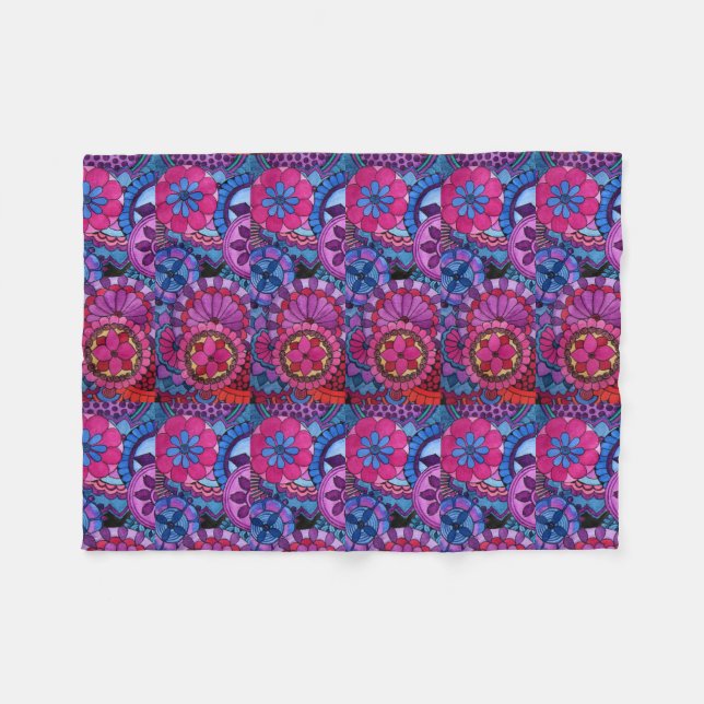 Watercolor Rainbow Färg Mandala Fleecefilt (Framsidan (Horisontell))