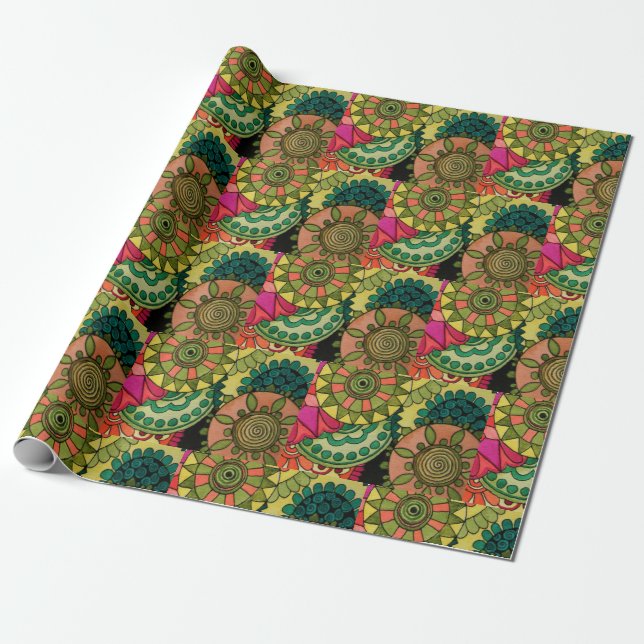 Watercolor Rainbow Färg Mandala Presentpapper (Utrullad)