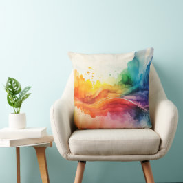Watercolor Rainbow Färgad Dekorativ kudde