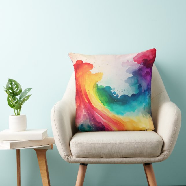Watercolor Rainbow Färgad Dekorativ kudde (Stol)