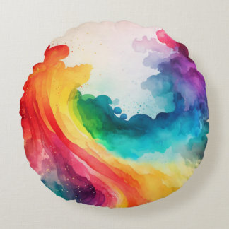 Watercolor Rainbow Färgad Round Dekorativ kudde