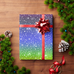 Watercolor Rainbow Galaxy Stars & Falling Snö Presentpapper