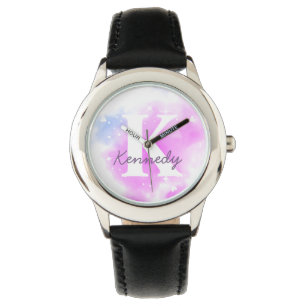 Watercolor Rainbow Galaxy Stars Pastel Lila Rosa Armbandsur