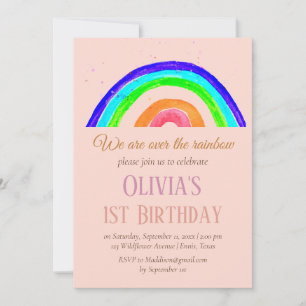Watercolor Rainbow Girly First Birthday Birthday Inbjudningar