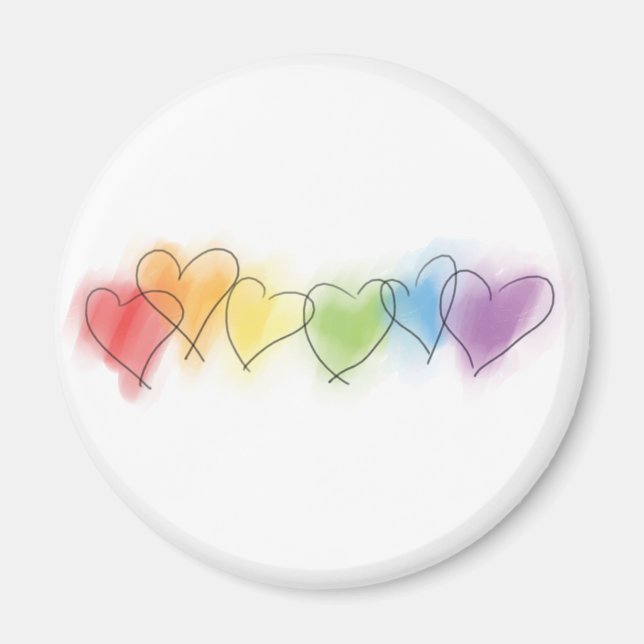 Watercolor Rainbow Hearearts Magnet (Framsidan)