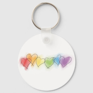 Watercolor Rainbow Hearearts Nyckelring
