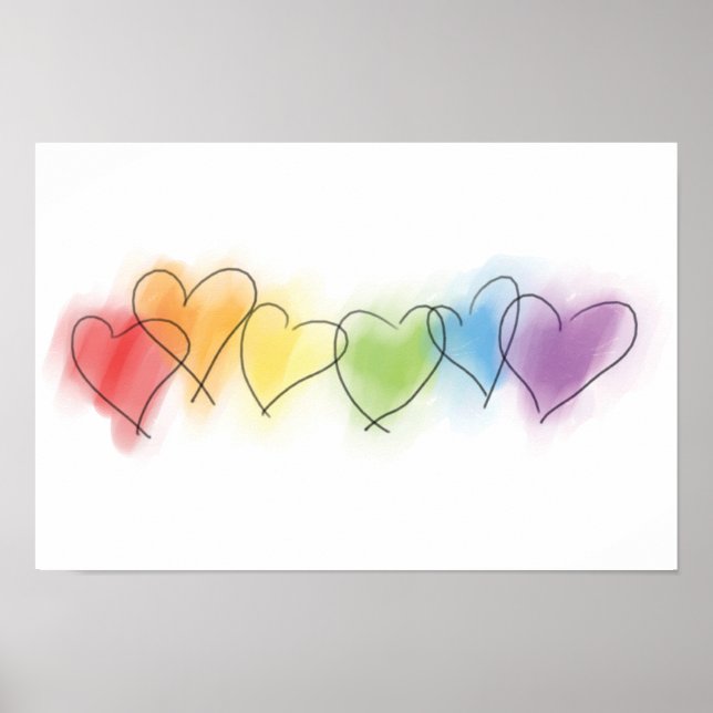 Watercolor Rainbow Hearearts Poster (Framsidan)